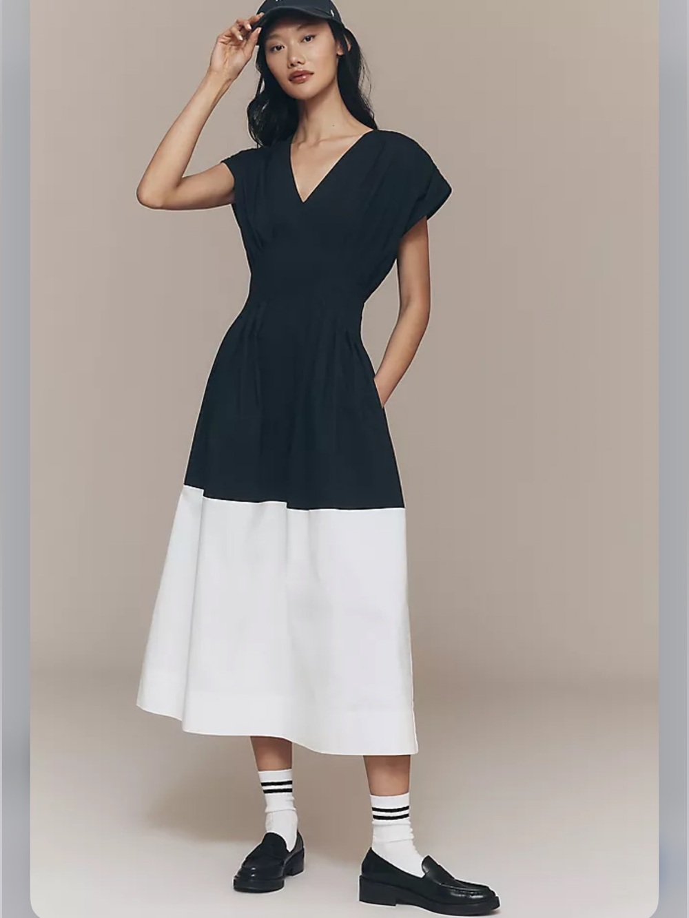 NWOT Exquise Pleated Short-Sleeve Twofer Midi Dress